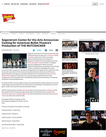 Segerstrom Center for the Arts Announces Casting for American Ballet Theatre's Production of THE NUTCRACKER-1