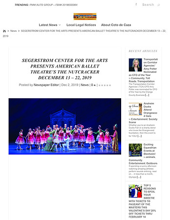 SEGERSTROM CENTER FOR THE ARTS PRESENTS AMERICAN BALLET THEATRE’S THE NUTCRACKER DECEMBER 13 – 22, 2019 - Coto de Caza News-1