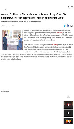 Broadway World Avenue Of The Arts Check To Support SCFTA Aug 5, 2020