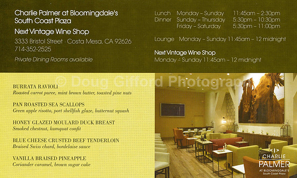 Charlie Palmer Bloomingdales at South Coast Plaza - Marketing Postcard